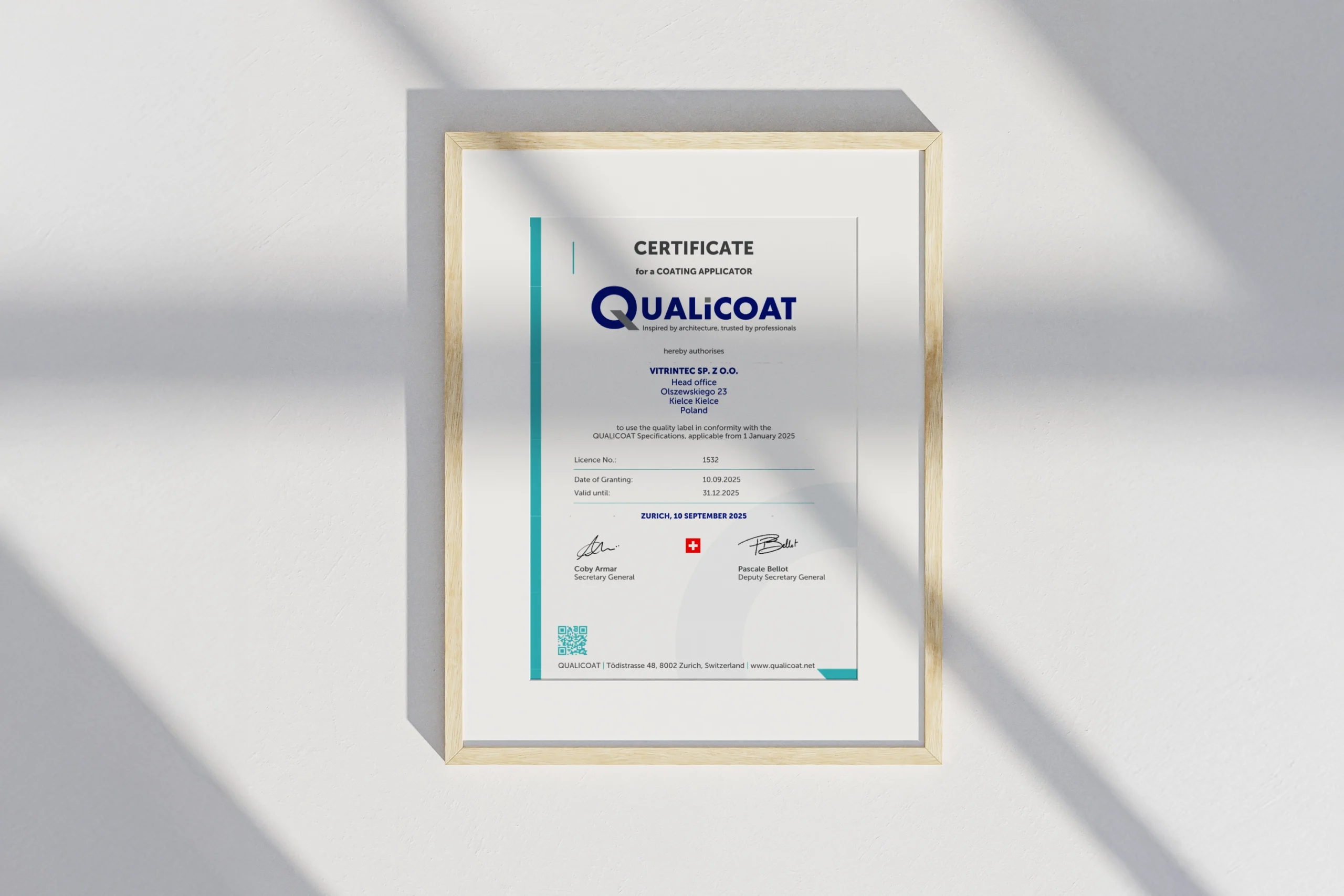 Vitrintec con certificazione QUALICOAT